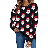 UYIQL Ugly Christmas Sweatshirts for Women Funny Xmas Pullover Novelty Holiday Long Sleeve Outfit