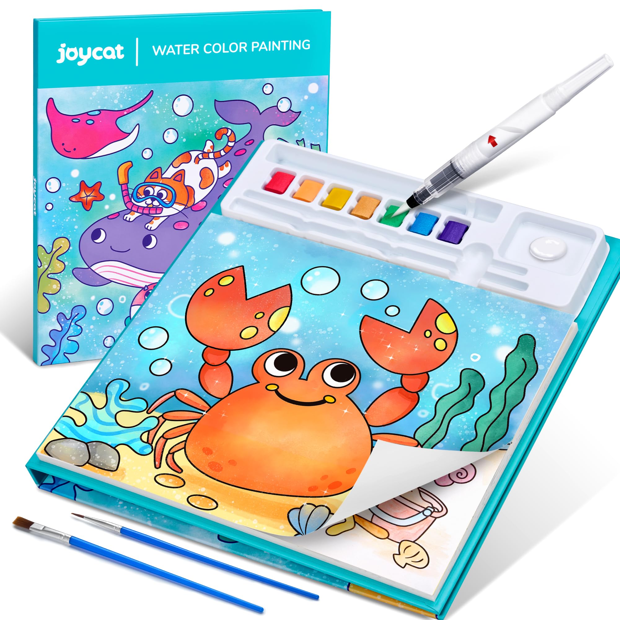 JoyCat Paint with Water Coloring Books for Toddlers, Watercolor Painting Sets for Kids Ages 3-5 4-8, Arts and Crafts Drawing Activities Toy Birthday Gift for Boys Girls (Cyan)