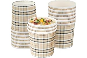 Restaurantware Bio Tek 12 Ounce Soup Containers, 25 Durable Soup Bowls - Disposable, Sustainable, Plaid Print Paper Soup Cups, Round, For Hot Or Cold Foods