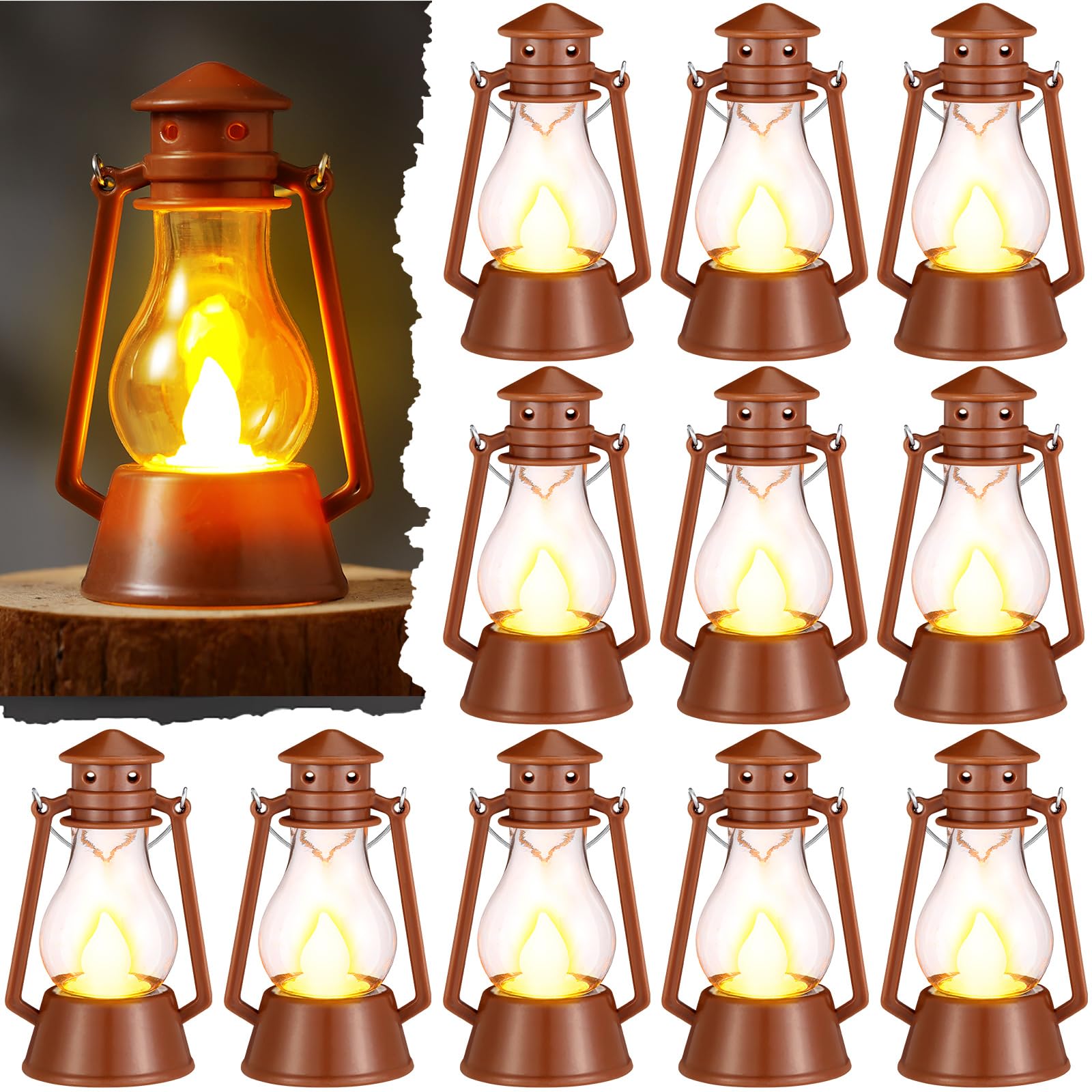 Photo 1 of Ferraycle 12 Pcs Mini Lantern for Centerpiece Western Wedding Decor 4 Inch Camping Decorative with LED Candle Vintage Hanging Lantern Ornaments Bulk for Cowboy Cowgirl Xmas Party Decoration (Brown)