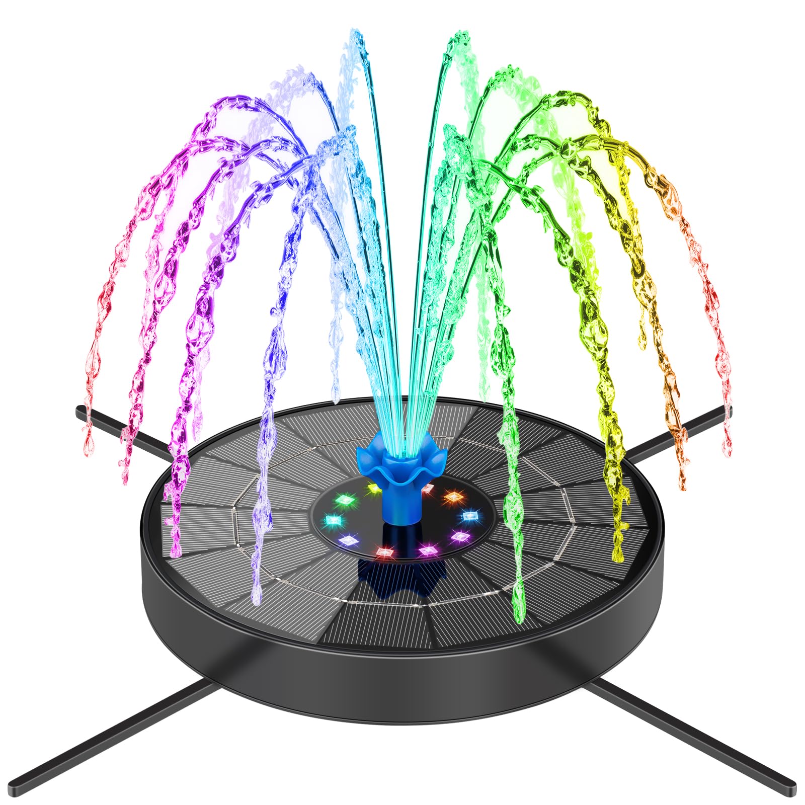 Photo 1 of SEIRMEP Solar Fountain Pump with 3 Spray Height Adjustments, Upgraded Glass Solar Bird Bath Fountains with LED Lights,6 Nozzles,Outdoor Solar Water Fountain for Bird Bath, Garden, Pool, Pond (Blue)