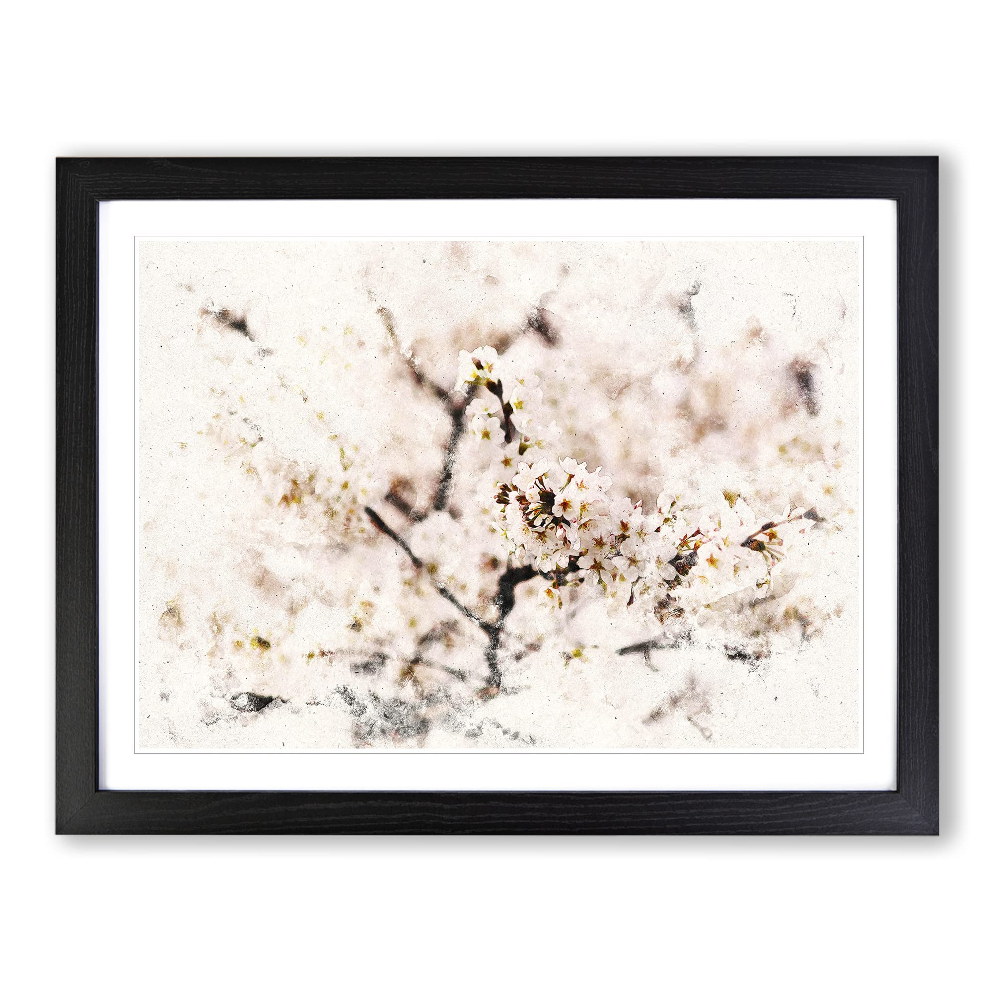 Pink Cherry Blossom Flowers Vol.7 Watercolour Modern Framed Print | A4 Black Framed Wall Art | Ready to Hang | Modern Floral Picture | Living Room Bedroom Lounge Office