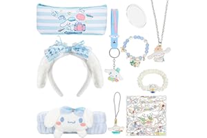 Betpleyu Cartoon Accessories Kawaii Cartoon Gift Set 50 Stickers 3 Different Hairbands 1 Bracelet 1 Keychain 1 Mirror and 1 Makeup Bag for Birthday Party Favors Girls Women Gifts