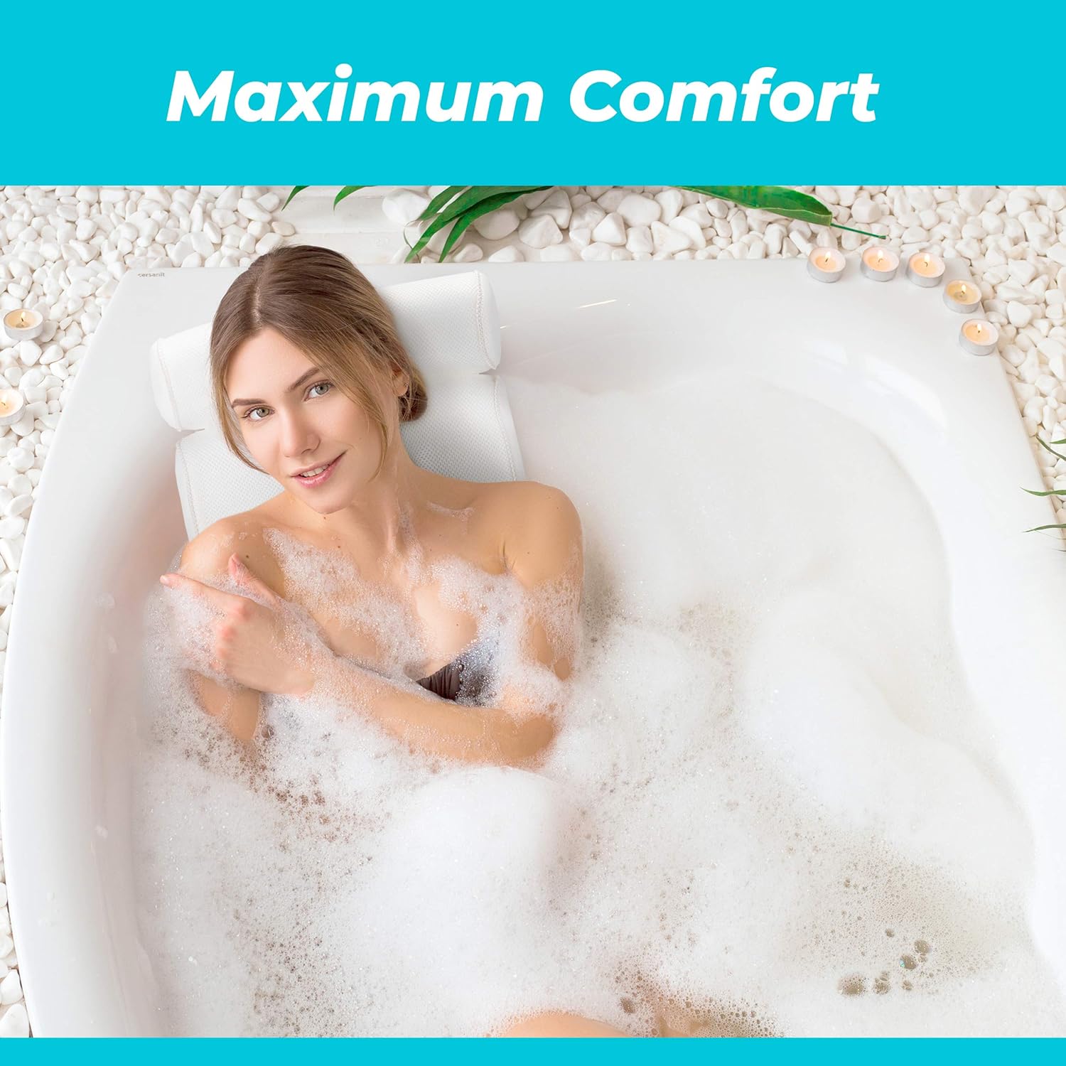 Bath Pillow (Premium Quality), Luxury Bathtub Pillow Rest (Powerful Suction Cups), Bath Pillows for Tub Neck and Back Support, Spa Pillow for Bathtub (Breathable 3D Mesh), Hot Tub Pillow (Head) : Beauty