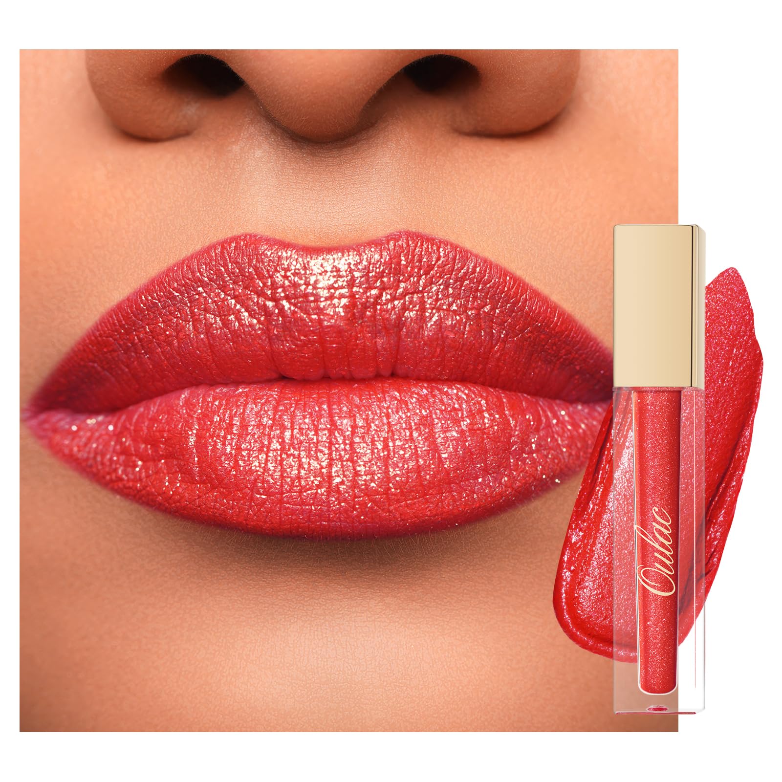 Oulac Coral Red Matte Lipstick for Women, Glitter Liquid Lip Stick with Sequin, Long Lasting Lip Stain, High Impact Lipcolor, Waterproof Lightweight Soft, Vegan & Cruelty-Free MS06 — image 1