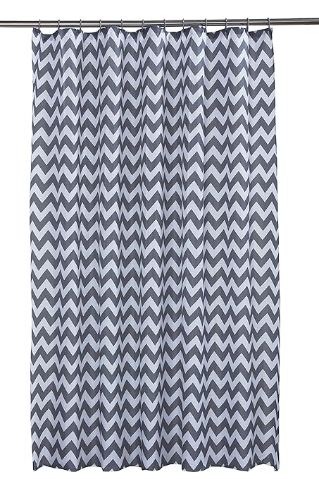 Vibrant Chevron Grey Striped Polyester Shower Curtain Including 12