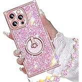 Miss Arts for iPhone 16 Pro Max Case with Ring Stand, Glitter Sparkle Phone Case for Women Girls, Rhinestone Luxury Protective Cover for iPhone 16 Pro Max 6.9", Pink