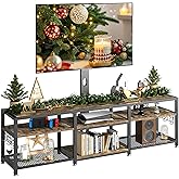 VECELO 63" TV Stand with Swivel Mount and Power Outlets, Entertainment Center Console with Open Storage Shelves, Height Adjustable up to 75”, Wooden Table and Metal Frame for Living Room, Rustic Brown