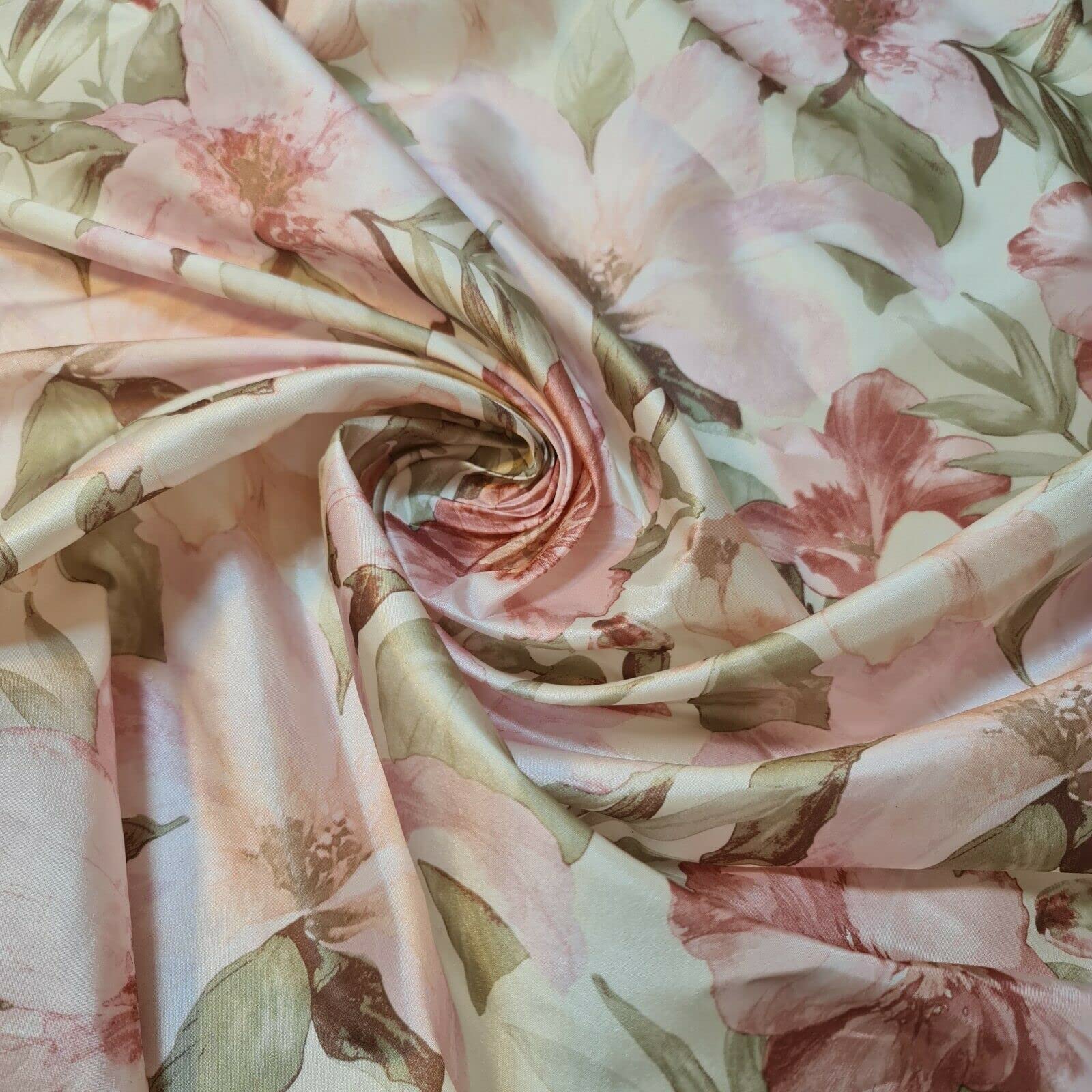 100% Polyester/Poly Silk Silky Satin Fabric, Dressmaking, Wedding, Prom - Dress Craft Fabric Material 58" - 150 cm Wide Sold As 1 Meter Pre - Cut Lengths (Pink Floral Print)
