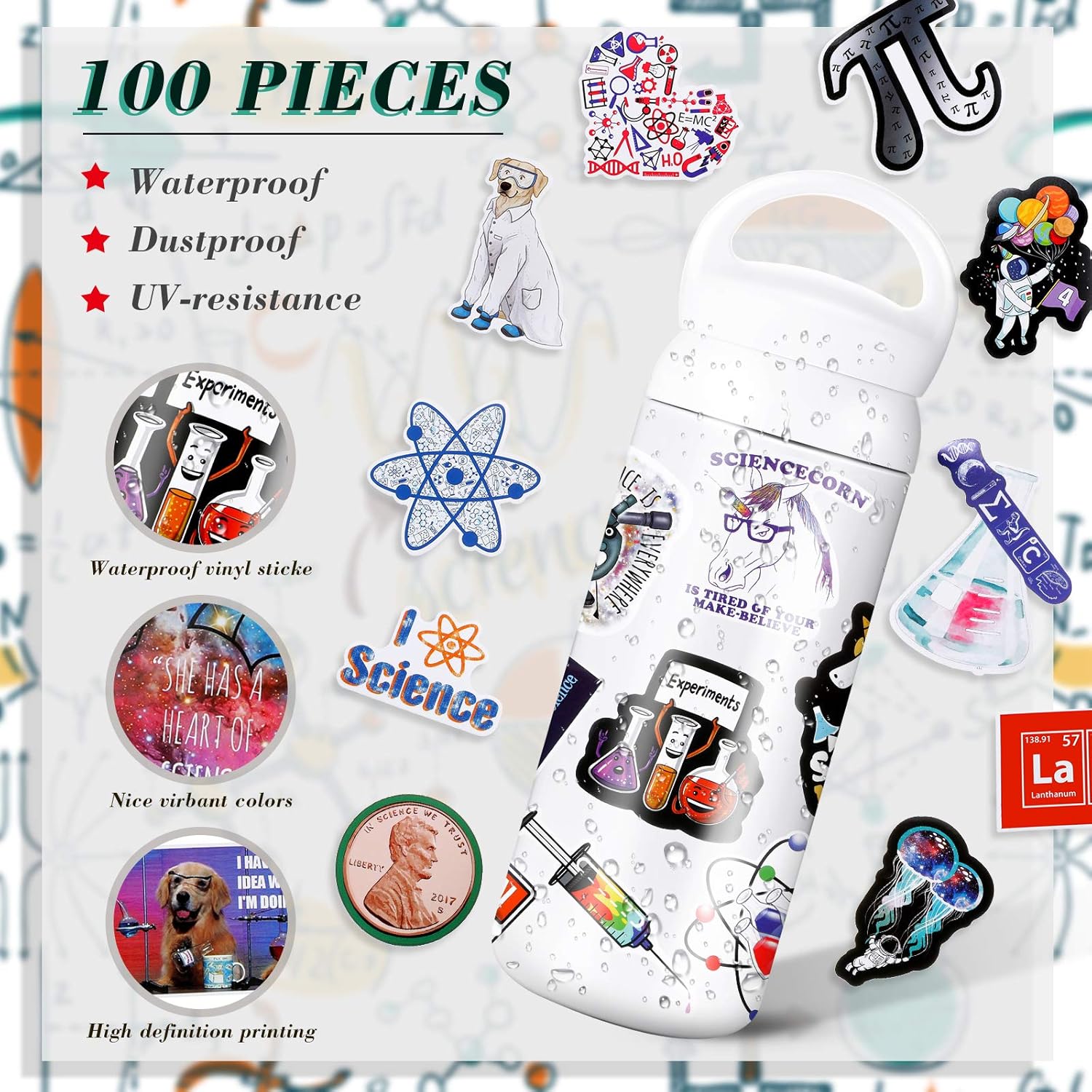 102 Pieces Student Science Laboratory Stickers Physics Biology ...