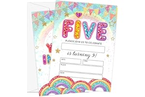 RFFGRTU Birthday Party Invitations, 5"×7" Rainbow Sequin 5th Birthday Invitation for Boys Girls Party Invite Cards -25 Cards 