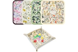 LELE LIFE 4 Pack Dice Tray for Rolling, Vintage Flower Folding Dice Box Tabletop Mat, PU Leather Board Game Storage Holder fo