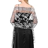changyexi Shawls and Wraps for Evening Dresses,Women Formal 1920s Sequin Flower Sheer Shawls and Wraps for Wedding-