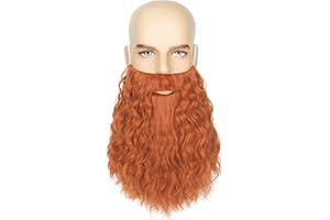 Yan Dream Men Long Curly Viking Ginger Beard Synthetic Reddish Brown Beard Mustache for Party Halloween