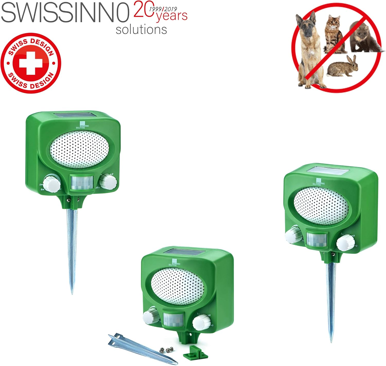SWISSINNO Ultrasonic Animal Repeller Repels Cats Dogs Martens Rabbits Foxes Solar Powered 100 m Coverage Weatherproof for Outdoor Use Day & Nigh - Image 3
