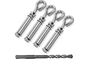 SRZTXU 4 Pack 1/4" X 3-1/2" Expansion Eye Bolt,Concrete Eyebolt Anchors,Heavy Duty 304 Stainless Steel Eyebolt Anchors for Concrete Wall (4, 1/4" X 3-1/2")