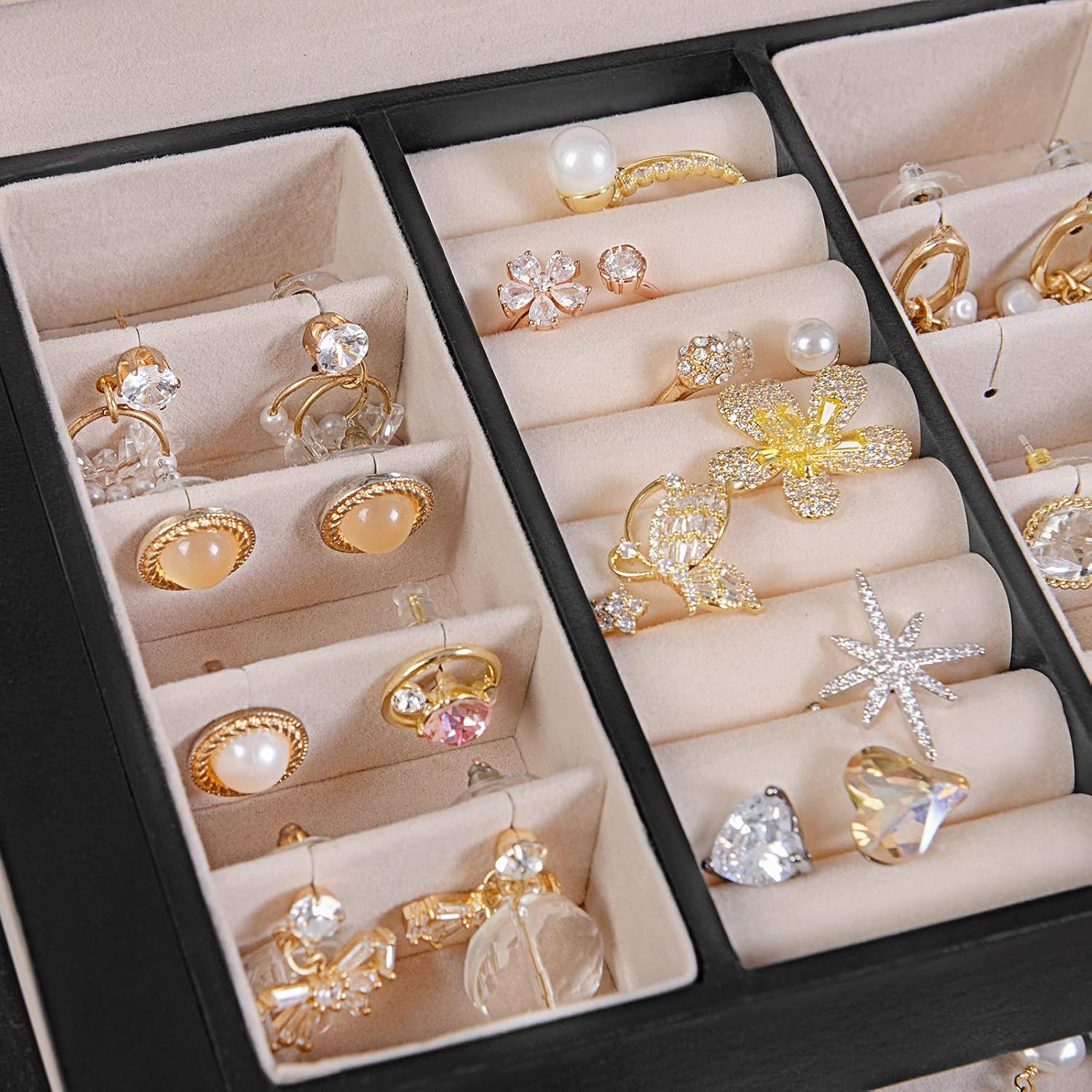 SONGMICS 3-Tier Jewellery Box, Lockable Jewellery Organiser with Handle, 2 Drawers, Travel Jewellery Case with Mirror - Image 5