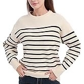 Tronjori Womens Striped Jacquard Crewneck Sweaters Pullover Casual Fall Winter Long Sleeve Knit Tops
