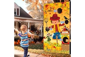 TINEIT Fall Festival Games, Thanksgiving Games, Fall Decorations Outdoor Pumpkin Bean Bag Toss, Scarecrow Turkey Bean Bag Toss Games Banner with 4 Bean Bags, Fall Thanksgiving Bean Bag Toss