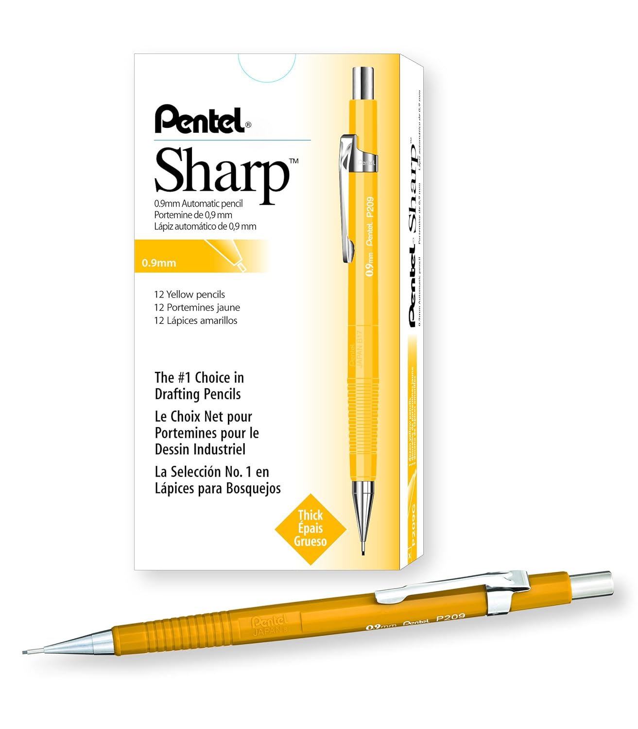 Pentel Sharp Automatic Pencil, 0.9mm Lead Size, Yellow Barrel, Box of