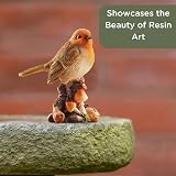 Muldale Robin Garden Ornament Mushrooms 13cm Resin Statue Outdoor view 5