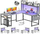 Aheaplus L Shaped Desk with Power Outlet & LED
