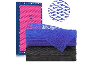 SpiralScgv 2 Pieces African Net Sponge – Real Authentic Exfoliating Bath Sponges for Silky Smooth Skin, Deep Cleansing Mesh for Full Body, Quick-Drying & Travel-Friendly（Blue Black）