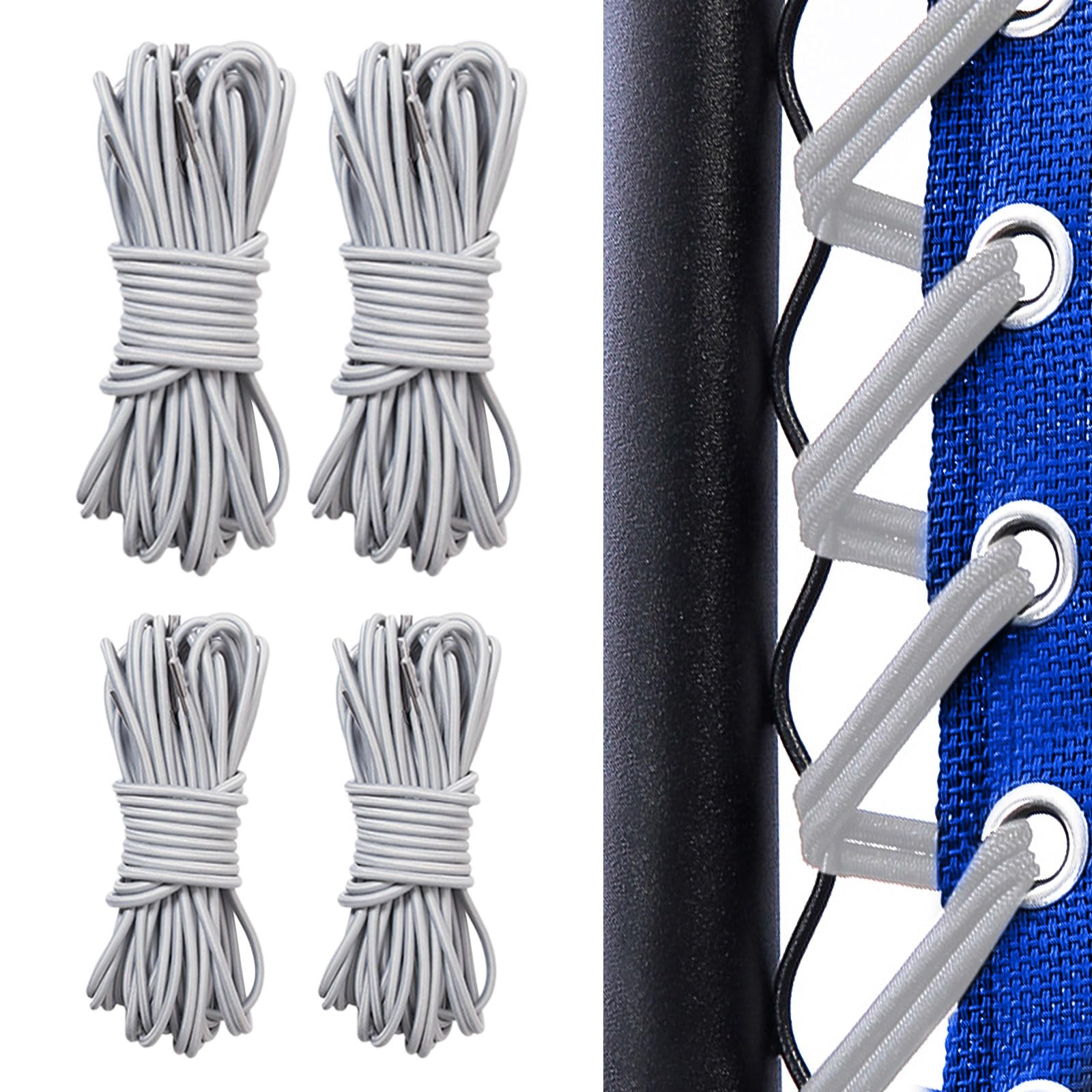 SKHAOVS 4 Pieces Universal Zero Gravity Chair Repair Cord Kit 1.3m/2m Replacement Elastic Cords Repair Tool Kit for Garden Chairs Repairing Zero Gravity Chair Heavy Duty Recliners (Silver)