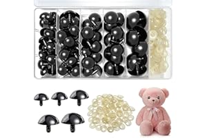 FEMBW Large Black Safety Eyes for Amigurumi Crochet – 18-30mm Plastic Doll Eyes with Washers, Assorted Sizes for DIY Stuffed Animals, Teddy Bears, Plush Dolls, and Craft Making Supplies