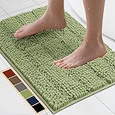 Bcoimo 24"×17" Chenille Bath Mat – Non-Slip with Backing Bath Rug Ultra-Absorbent and Machine Washable Bathroom Mat Quick-Dry Design. Ideal for Bathroom and Tub Areas