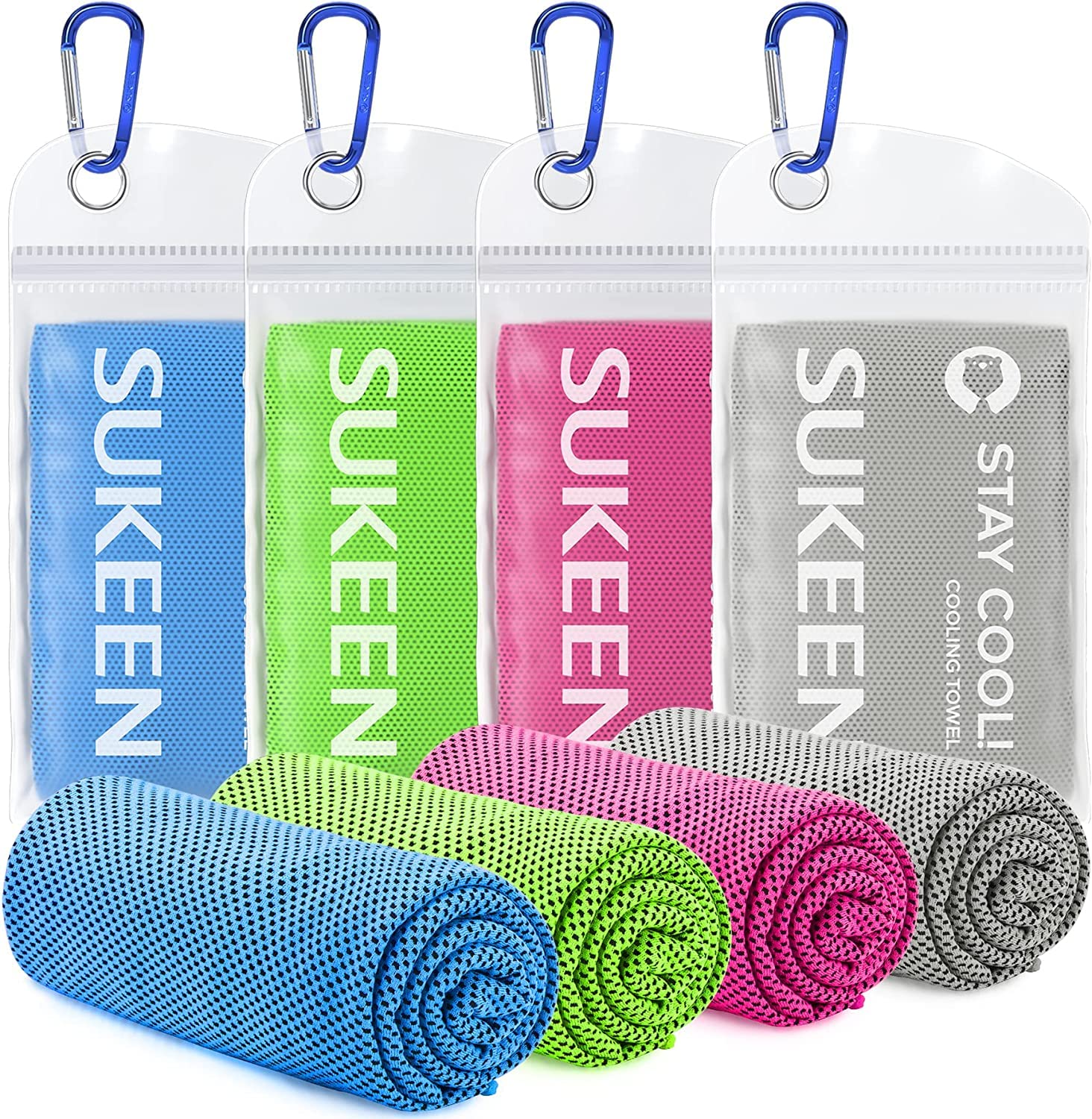 Sukeen Cooling Towel 4 pack, Coolings Towels for Neck Cool Towel for Instant Cooling Relief, Cold Towels for Hot Weather Cooling Scarf for Neck for Running Golf Hiking & Outdoors sports