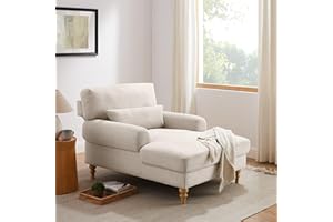 Condemo Modern Chaise Lounge Chair with Adjustable Backrest, Upholstered Indoor Leisure Sofa Recliner, Oversized Accent Chair Deep Seat Reading Armchair for Living Room, Bedroom, Office, Smoke White