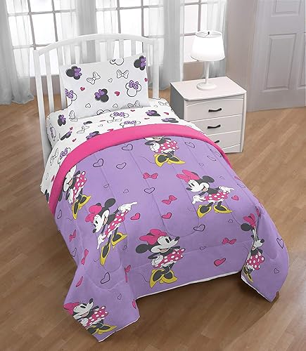 Disney Minnie Mouse Purple Love Piece Twin Bed Set Includes