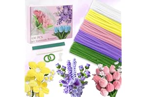 SUZURANA 400 Pcs Pink Purple Pipe Cleaners Craft for Flowers, 5 Colored Pipe Cleaner Flower Kit, Pastel Chenille Stems for Handmade Bouquet Wrapping Party Decorations with Floral Wire, Ribbons, Tape
