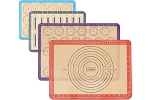 Sapid 4 Pieces Silicone Baking Mats with Measurement, Resuable Non-Stick Silicon Baking Sheet Liners for Oven Pan, Macaron/Co