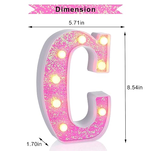Foaky Pink Glitter Light Up Letter Sign - 8.86" Decorative Letter For Room, Party, Night Light, Battery Powered - View #6