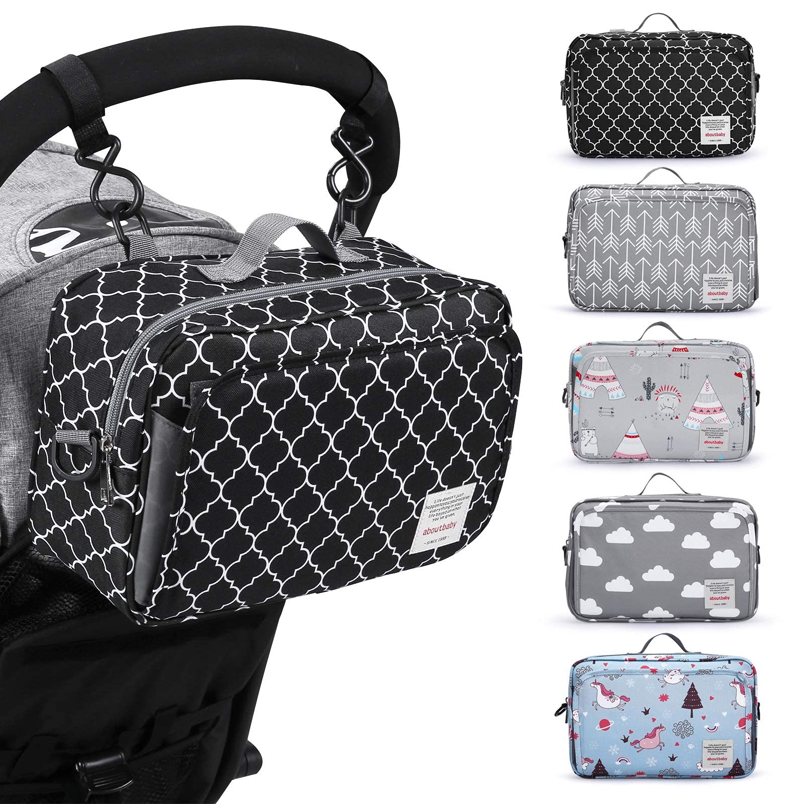 Photo 1 of Small Diaper Bag, Mini Stroller Organizer Accessory with Wipe Pockets Caddy Parent Console with Hook Fit All Strollers, Black