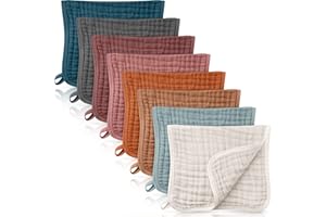 REMAGR 8 Packs Muslin Burp Cloths Large 20" x 10", 6 Layers Unisex Baby Absorbent 100% Cotton Burp Rags Colorful Muslin Washcloths for Baby Plain Soft Cotton Cloth for Babies Girls Boys(Vintage Colors)