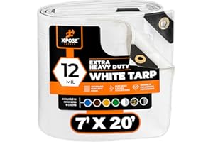 Heavy Duty White Poly Tarp 7' X 20' - Multipurpose Protective Cover - Durable, Waterproof, Weather Proof, Rip and Tear Resistant - Extra Thick 12 Mil Polyethylene - by Xpose Safety