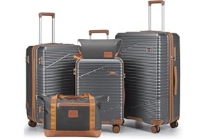 NEISIA Luggage Sets 3 Piece,Hard Shell Carry on Suitcase with Spinner Wheels and TSA Lock, Travel Lightweight Luggage Set with YKK Zippers (Gray, 5 piece sets（20/24/28/DB/TB)