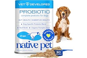 Native Pet Probiotics for Dogs - Dog Probiotics Powder for Digestive Health, Gut Support, & Immune Boost – Vet-Formulated Powder for Maximum Potency with Digestive Enzymes & Prebiotics - 30 Scoops