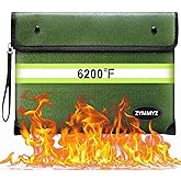 ZYMMYZ Fireproof Bag for Documents 6200°F Heat Insulated,Non-itchy Fire Proof Money Pouch with Water Resistant Zipper,Fireproof Water Proof Document Envelopes for Cash,Valuables