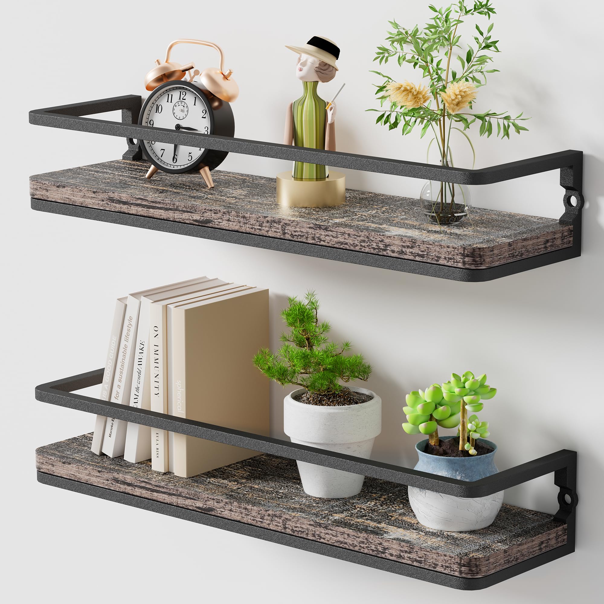 AFAjwsc Floating Shelves, Shelf with Length 42cm, Wooden Wall Mounted Shelf for Bedroom, Kitchen, Bathroom, Living Room, Home Office