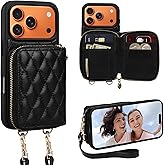 Keallce Case for iPhone 17 Pro 6.3'' Wallet Case, Crossbody Zipper Purse with Wrist Strap Handbag, RFID Blocking Card Holders, Lanyard Kickstand Flip Leather Phone Cover for iPhone 17 Pro, Black
