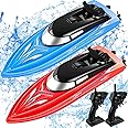 Two Pack RC Boat Remote Control Boats for Pools and Lakes, Wemfg RH701 15km/h High Speed Mini Boat Toys for Kids Boys Girls, Blue+Red