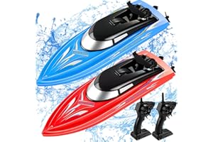Two Pack RC Boat Remote Control Boats for Pools and Lakes, Wemfg RH701 15km/h High Speed Mini Boat Toys for Kids Boys Girls, Blue+Red