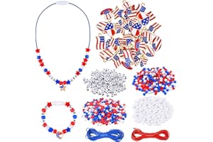 Kavoc 814 Pcs 4th of July Patriotic Beads Kits USA Letter Beads Red White Blue Beads America Flag Pendants for Jewelry Necklace Making DIY Crafts Independence Day Decor
