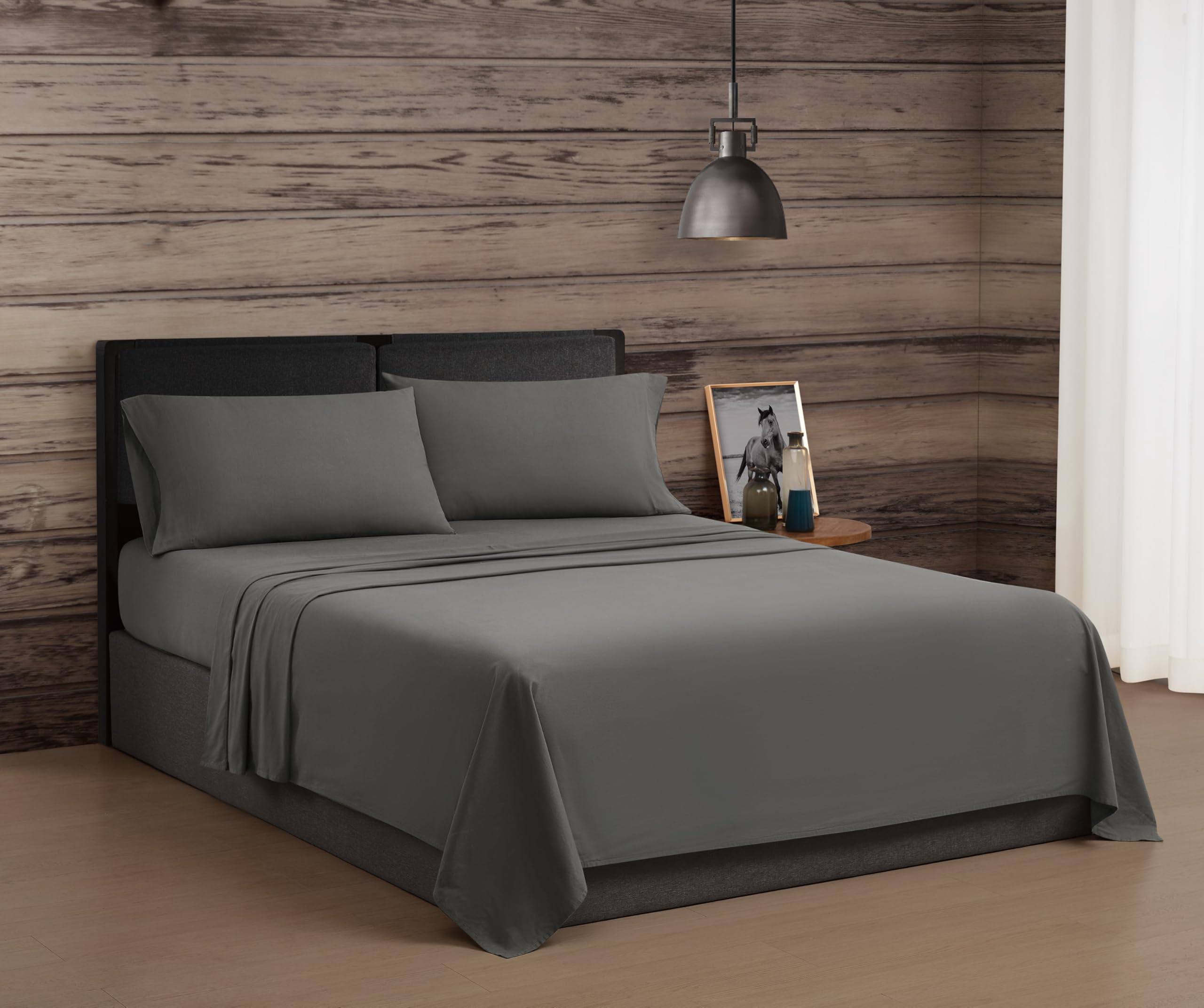 Photo 1 of Frye Vintage Washed 100% Cotton 4-Piece Queen Sheet Set in Grey, Solid Color, Oeko-TEX Certified