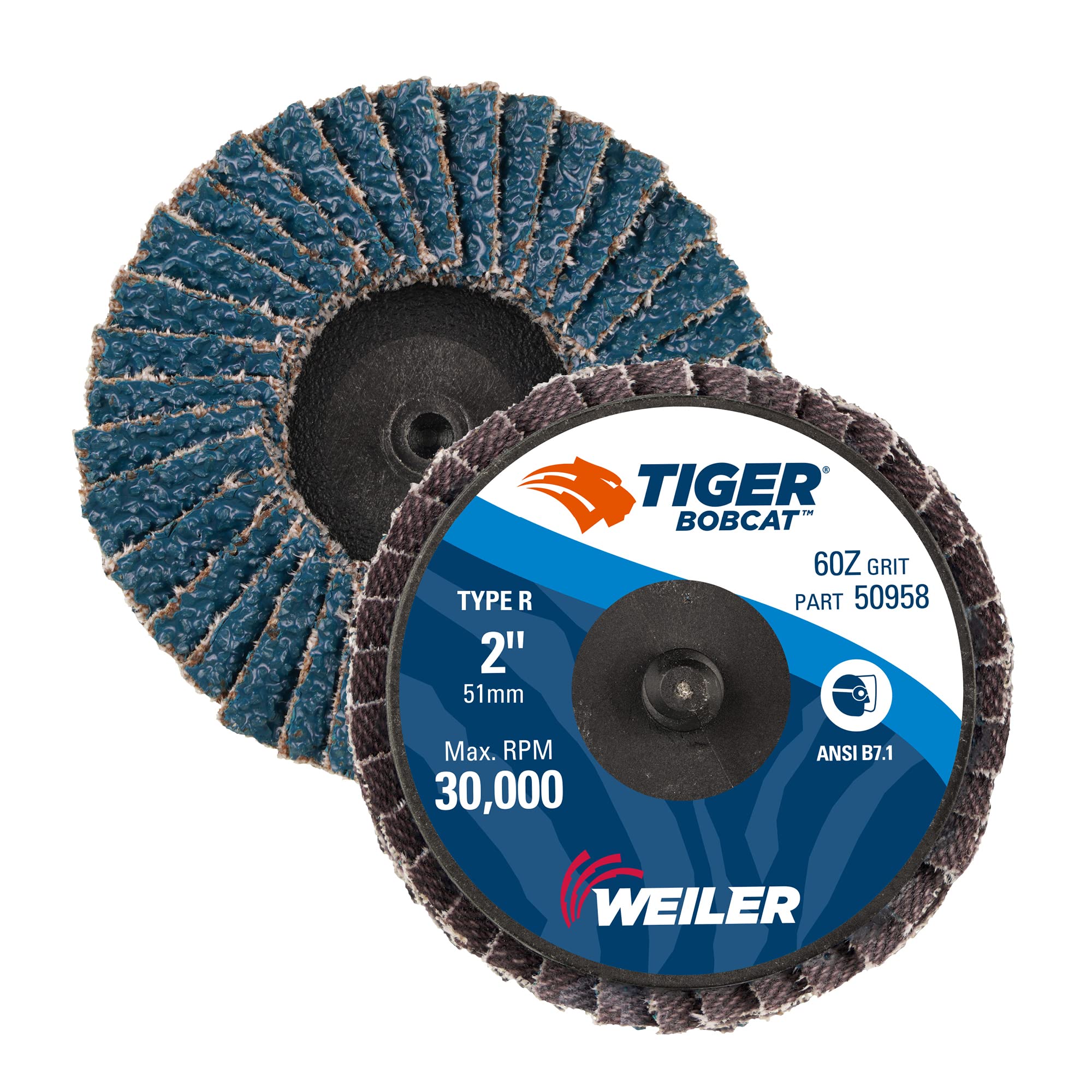 Weiler 50958 2″ Bobcat Mini Abrasive Flap Disc, Flat (TY27), Type R Mount, 60Z (Pack of 10)