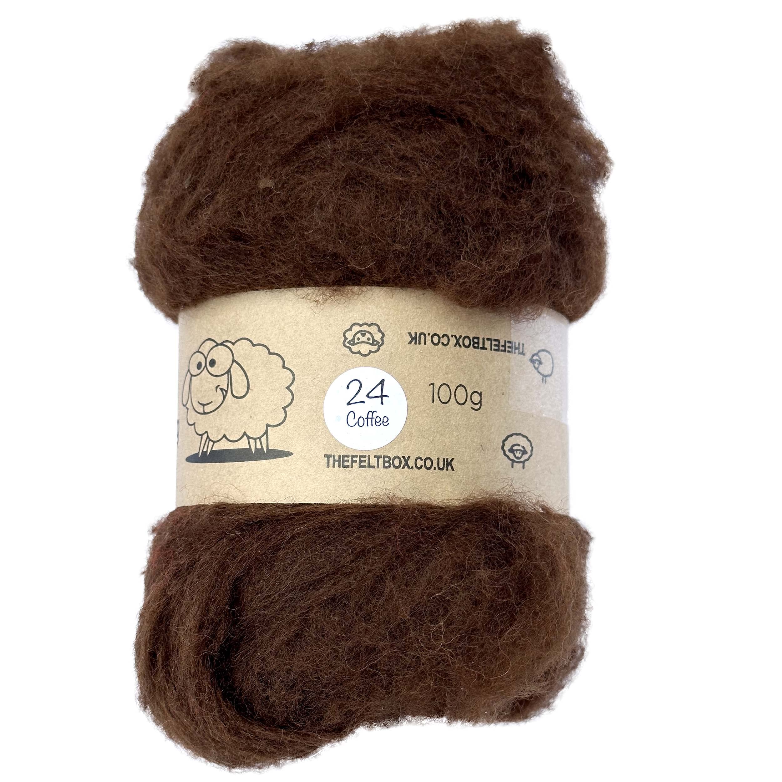 The Felt Box Needle Felting Wool – Dark Brown 100 g Carded Batts for Needle & Wet Felting, Core Wool for Animals & Crafts – #24 Coffee